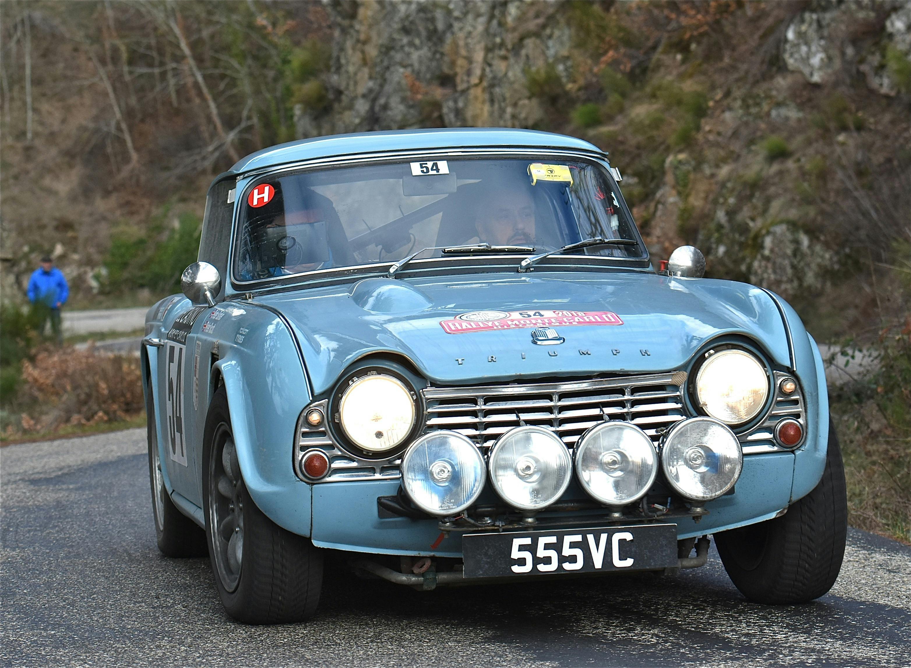 Peter Barker and navigator Peter Scott in Peter_s 1963 Triumph TR4 on the 2018 Rallye Monte Carlo Historique - They finished 125th overall (from 340 starters) and 3rd British national team car on the event - Image by Retrospeed