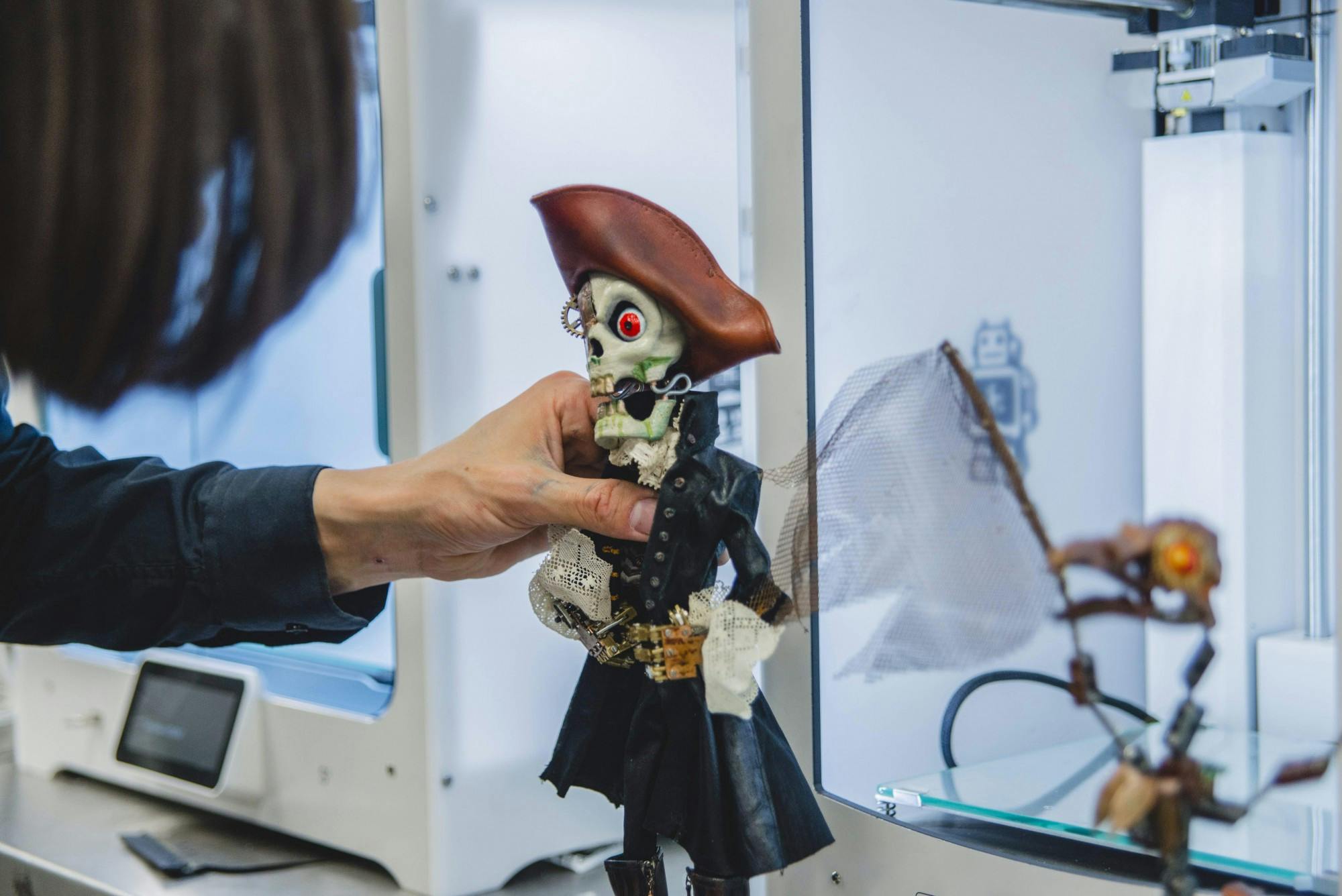 Pirate built using 3 D print technology by Elliot Rowe for BA Hons Animation 1